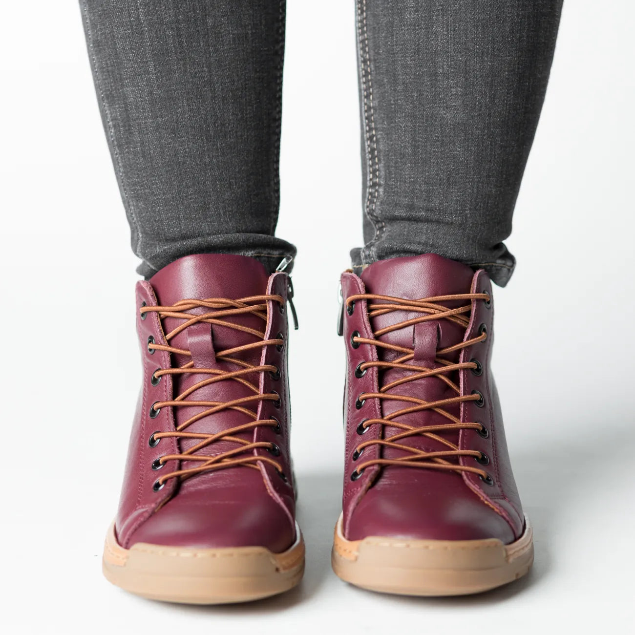 Women's ankle boots with zipper in burgundy and brown made of genuine leather Molivo