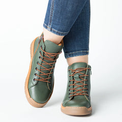 Women's green and brown ankle boots with zipper made of genuine leather Molivo