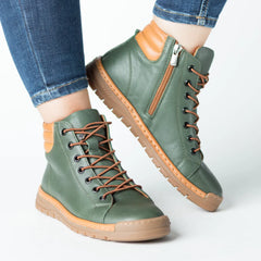 Women's green and brown ankle boots with zipper made of genuine leather Molivo