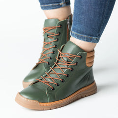 Women's green and brown ankle boots with zipper made of genuine leather Molivo