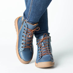 Women's Blue Jeans with Brown Ankle Boots Made of Genuine Leather Molivo