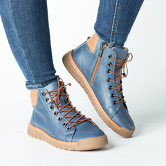 Women's Blue Jeans with Brown Ankle Boots Made of Genuine Leather Molivo