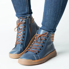 Women's Blue Jeans with Brown Ankle Boots Made of Genuine Leather Molivo