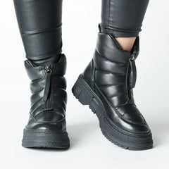 Women's Black Snow Boots with Zipper Made of Genuine Leather Pucioasa