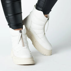Women's white zipper snow boots made of genuine leather Pucioasa