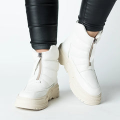 Women's white zipper snow boots made of genuine leather Pucioasa