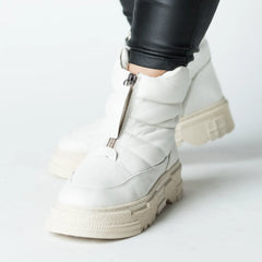 Women's white zipper snow boots made of genuine leather Pucioasa