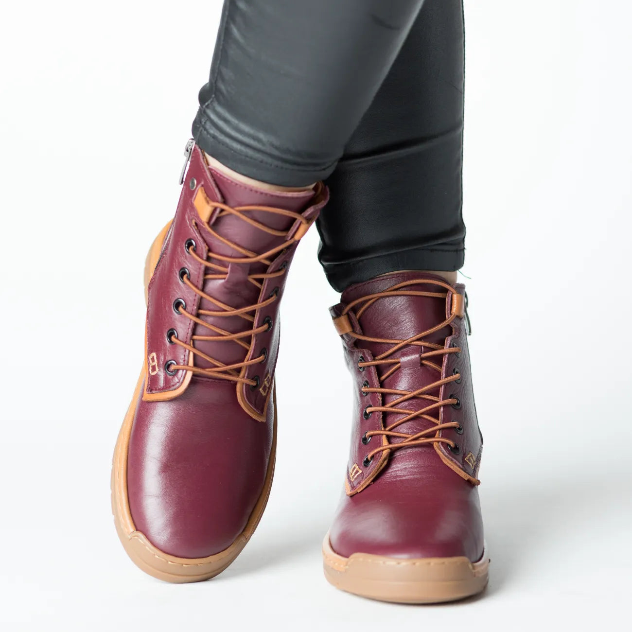 Women's burgundy zippered boots made of genuine leather Bavero