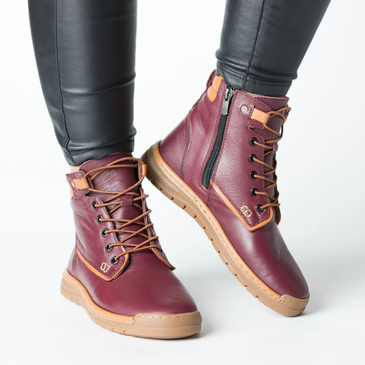 Women's burgundy zippered boots made of genuine leather Bavero