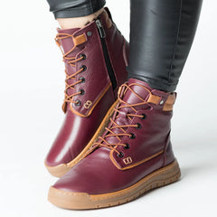 Women's burgundy zippered boots made of genuine leather Bavero