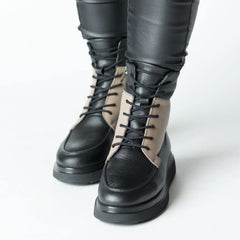 Black-Beige women's platform ankle boots made of genuine leather Ceniva