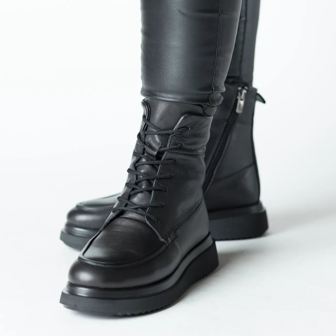 Botine cu platforma Negru de dama din piele naturala Ceniva
