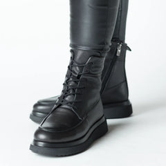 Botine cu platforma Negru de dama din piele naturala Ceniva