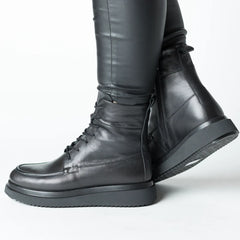 Botine cu platforma Negru de dama din piele naturala Ceniva