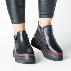 Botine de iarna eleganta, Ghete cu fermoar la glezna de dama din piele naturala Neagra Sky