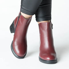 Botine cu toc gros Bordo de dama din piele naturala Nelvira
