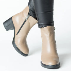 Women's beige thick-heeled ankle boots made of natural leather Nelvira