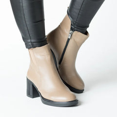 Women's beige thick-heeled ankle boots made of natural leather Nelvira