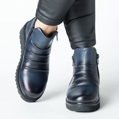 Women's navy blue ankle boots with zipper made of genuine leather Vellaro