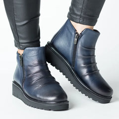 Women's navy blue ankle boots with zipper made of genuine leather Vellaro