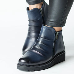 Women's navy blue ankle boots with zipper made of genuine leather Vellaro