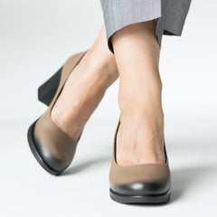 Classic heeled shoes, elegant natural leather, Istanbul Khaki