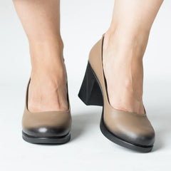 Classic heeled shoes, elegant natural leather, Istanbul Khaki