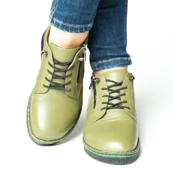 Pantofi casual dama cu fermoar eleganta piele naturala Manchester Verde Pistachio