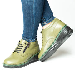 Pantofi casual dama cu fermoar eleganta piele naturala Manchester Verde Pistachio