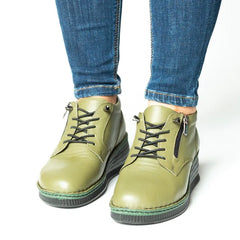 Pantofi casual dama cu fermoar eleganta piele naturala Manchester Verde Pistachio