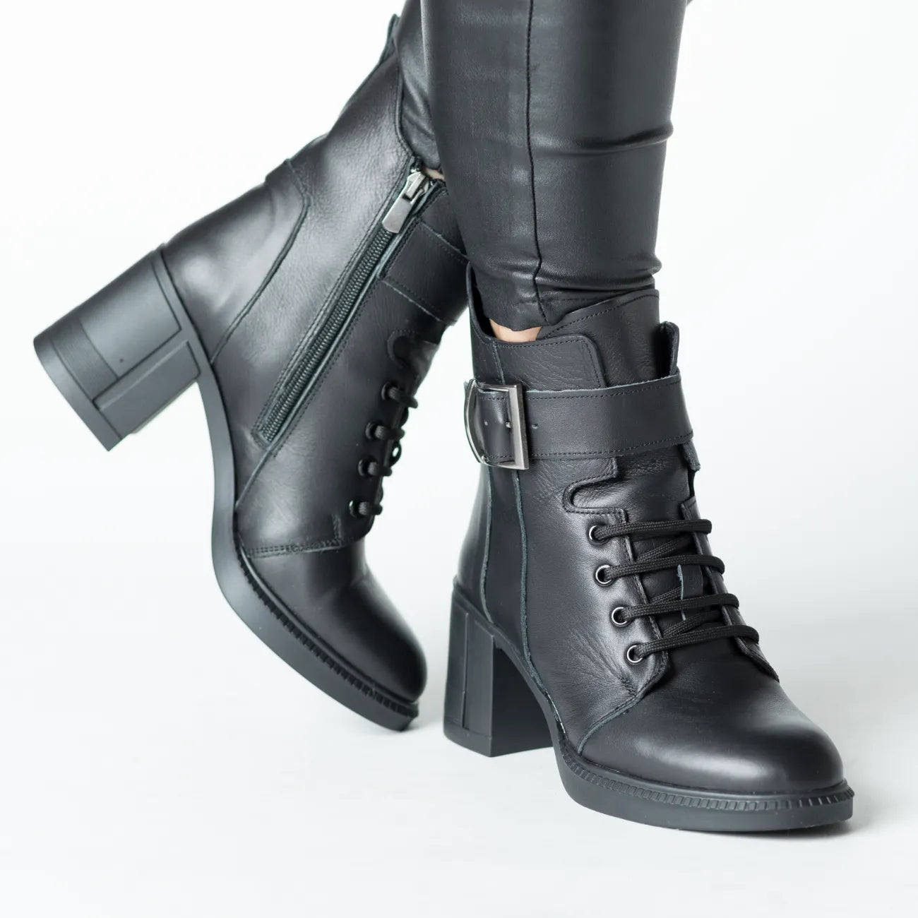 Botine cu toc Negru insertie elastica frontala de dama din piele naturala Dalmatian