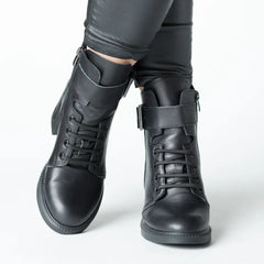 Botine cu toc Negru insertie elastica frontala de dama din piele naturala Dalmatian