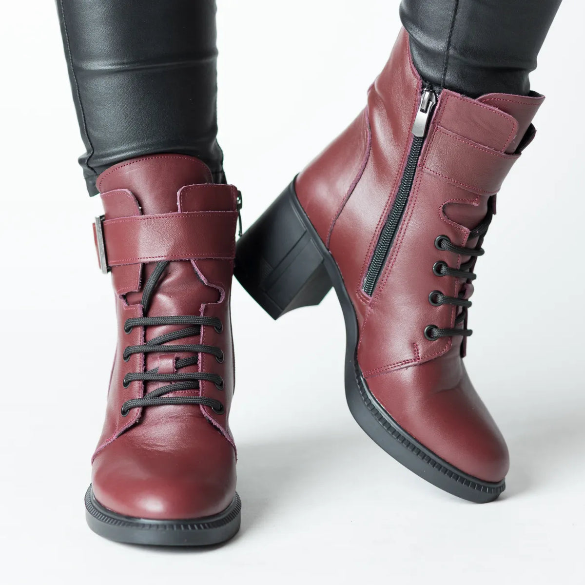Women's ankle boots with Bordeaux heel and elastic front insert made of genuine leather Dalmatian