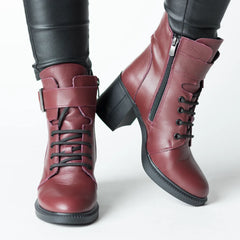 Women's ankle boots with Bordeaux heel and elastic front insert made of genuine leather Dalmatian