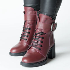 Women's ankle boots with Bordeaux heel and elastic front insert made of genuine leather Dalmatian