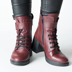 Women's ankle boots with Bordeaux heel and elastic front insert made of genuine leather Dalmatian