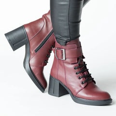 Women's ankle boots with Bordeaux heel and elastic front insert made of genuine leather Dalmatian