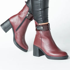 Women's burgundy heeled ankle boots with elastic front insert made of genuine leather Trevalo