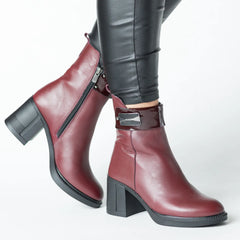 Women's burgundy heeled ankle boots with elastic front insert made of genuine leather Trevalo