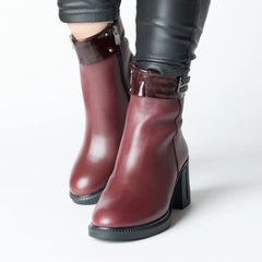 Women's burgundy heeled ankle boots with elastic front insert made of genuine leather Trevalo
