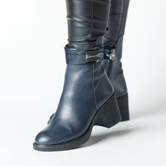 Botine cu toc Bleumarin insertie elastica frontala de dama din piele naturala Trevalo
