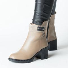 Botine cu toc Bej insertie elastica frontala de dama din piele naturala Trevalo