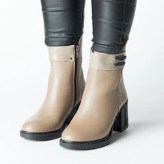 Botine cu toc Bej insertie elastica frontala de dama din piele naturala Trevalo
