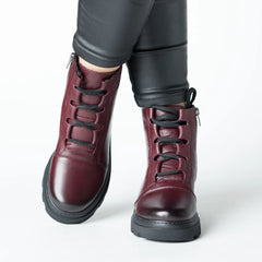 Women's Bordeaux platform boots made of genuine leather Zelvio