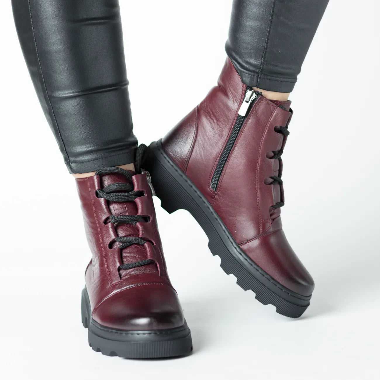 Women's Bordeaux platform boots made of genuine leather Zelvio