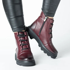 Women's Bordeaux platform boots made of genuine leather Zelvio
