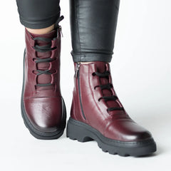 Women's Bordeaux platform boots made of genuine leather Zelvio