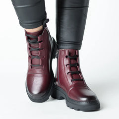Women's Bordeaux platform boots made of genuine leather Zelvio