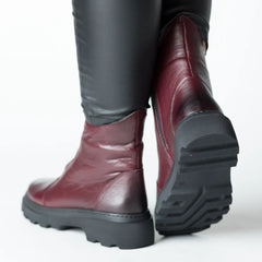 Women's Bordeaux platform boots made of genuine leather Zelvio