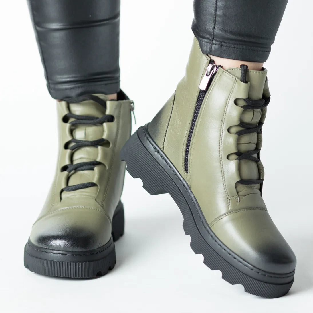 Ghete cu platforma Verde de dama din piele naturala Zelvio
